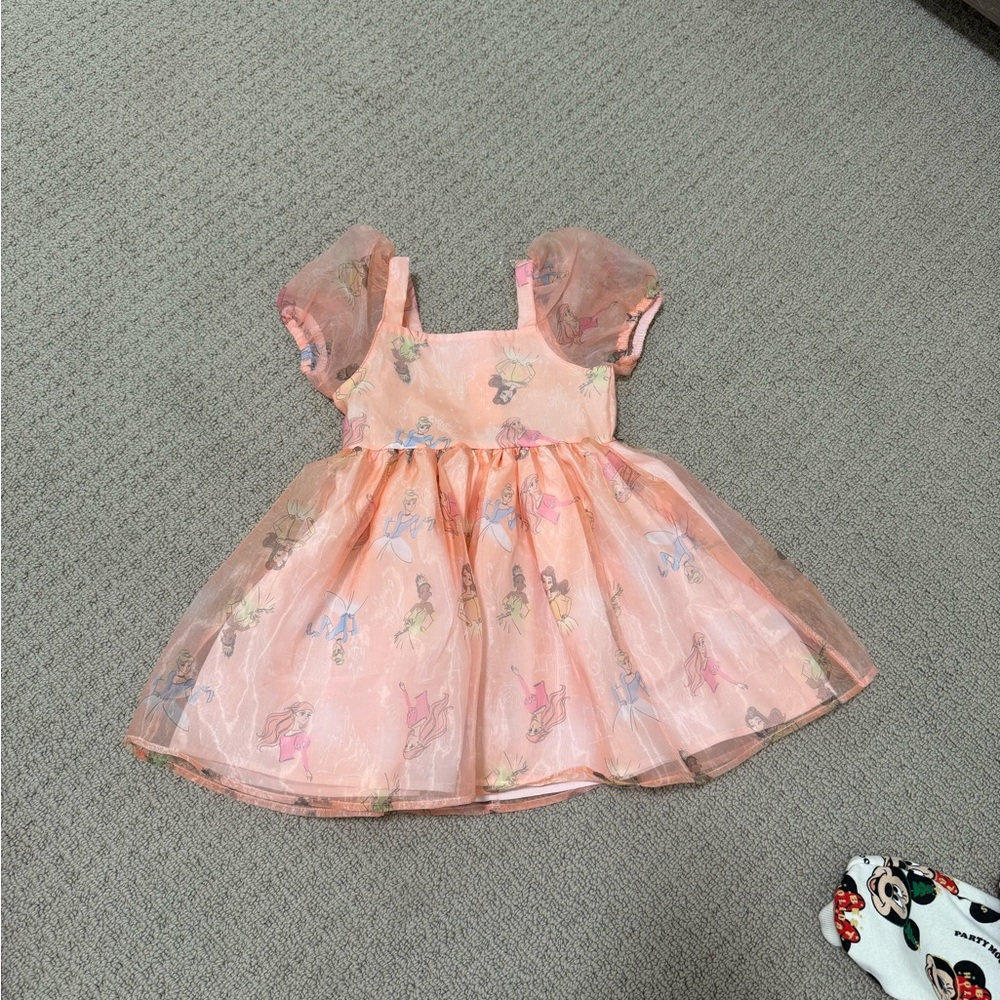 Disney Peach Princess Dress with Character Print